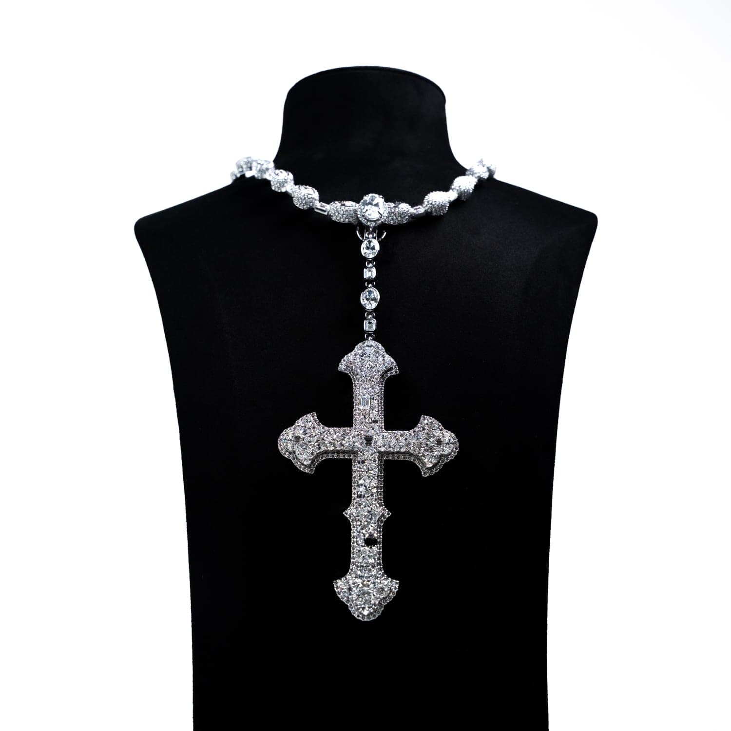 Diamond Cross Pendant on Marquise Station Chain
