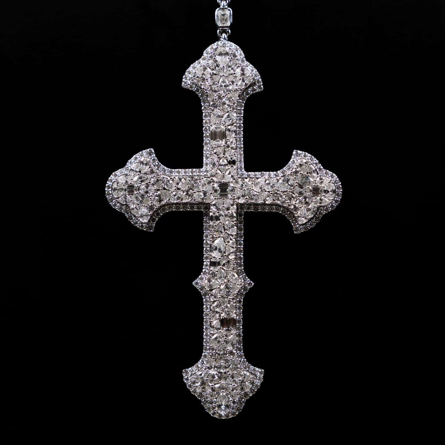Diamond Cross Pendant on Marquise Station Chain