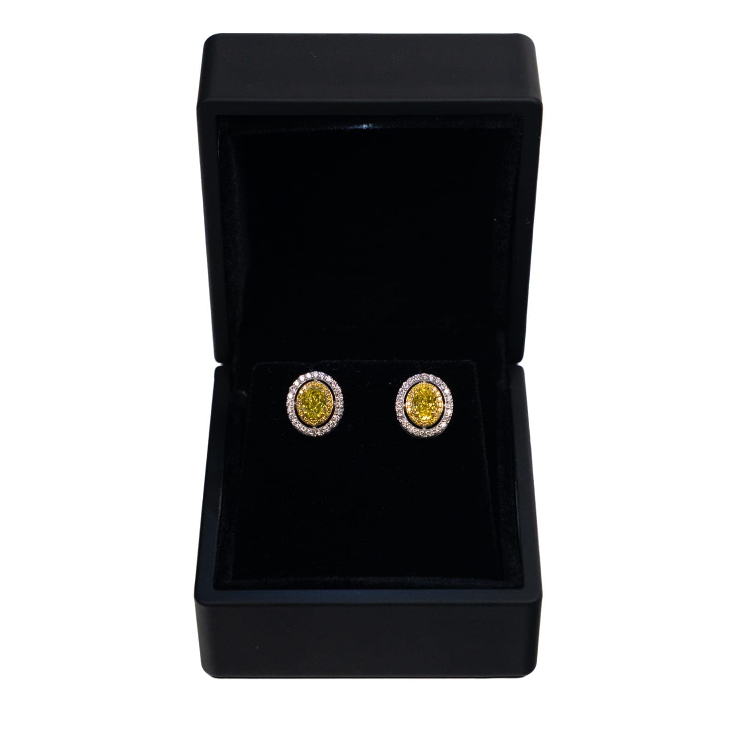 Fancy Yellow Oval Halo Stud Earrings