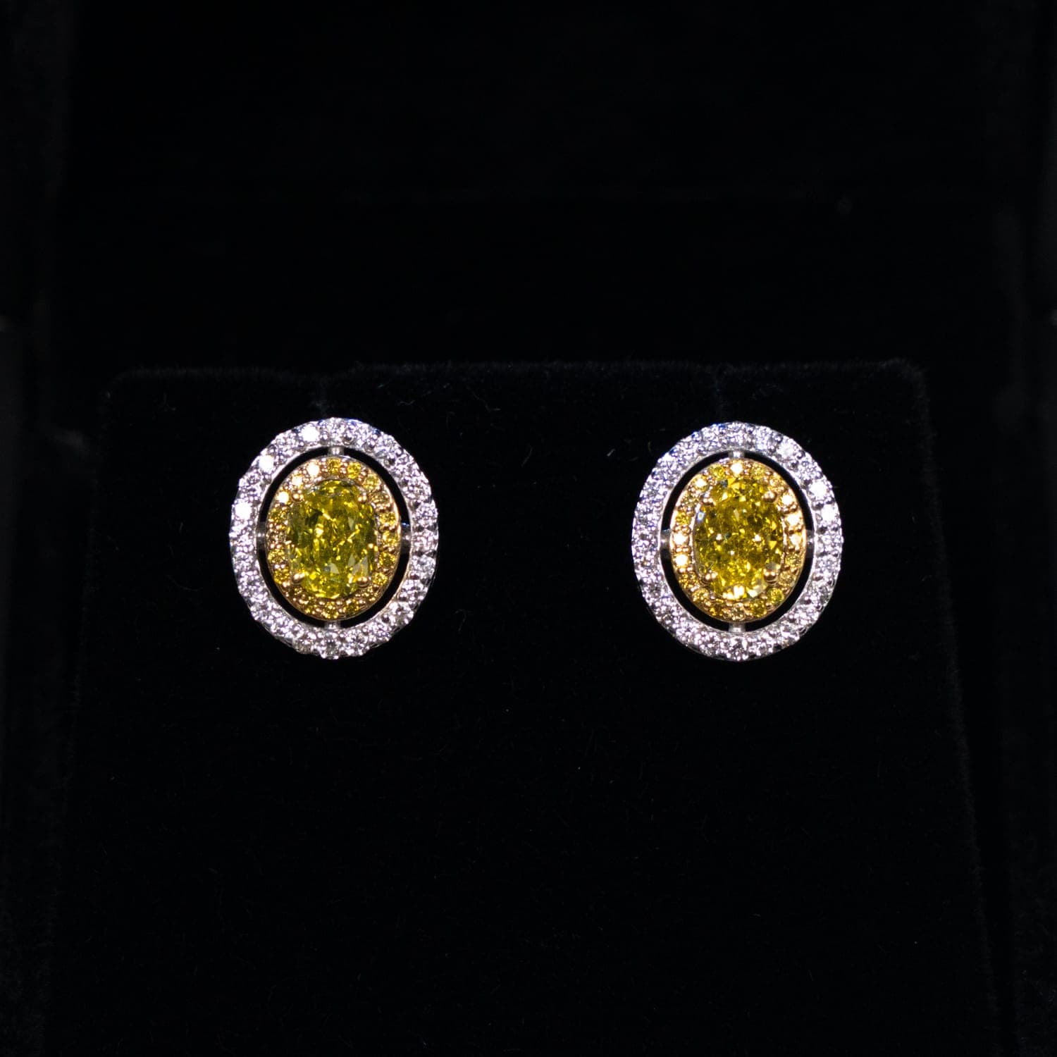 Fancy Yellow Oval Halo Stud Earrings