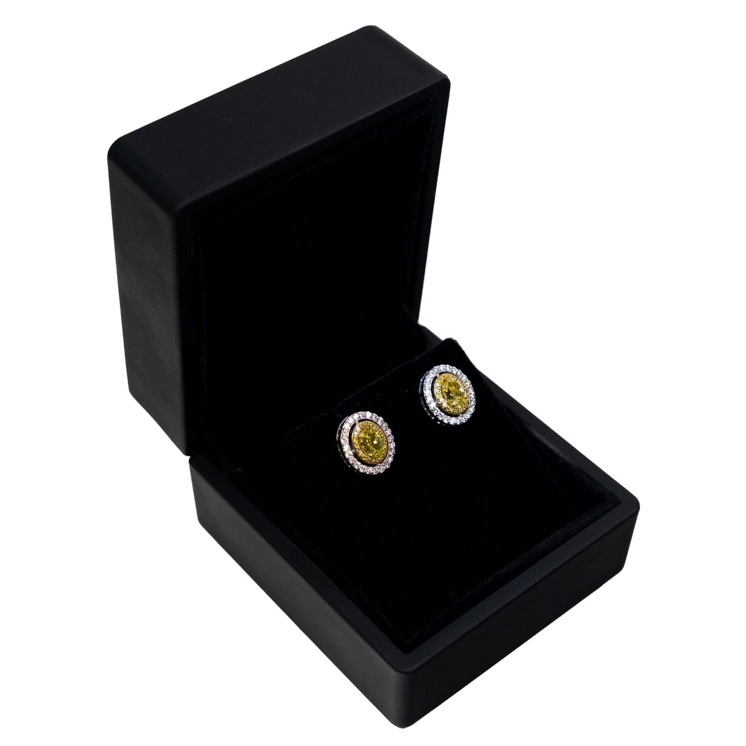Fancy Yellow Oval Halo Stud Earrings