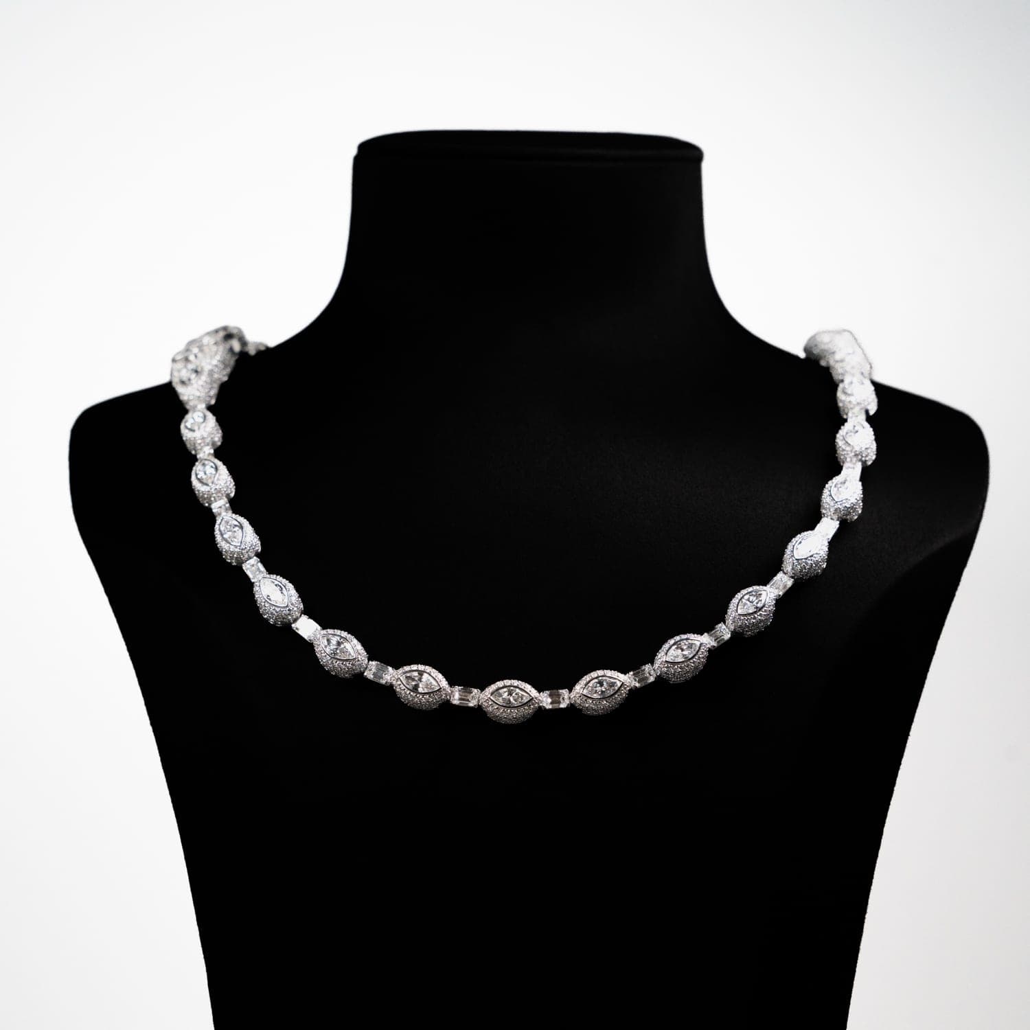Marquise Station Necklace, White Gold