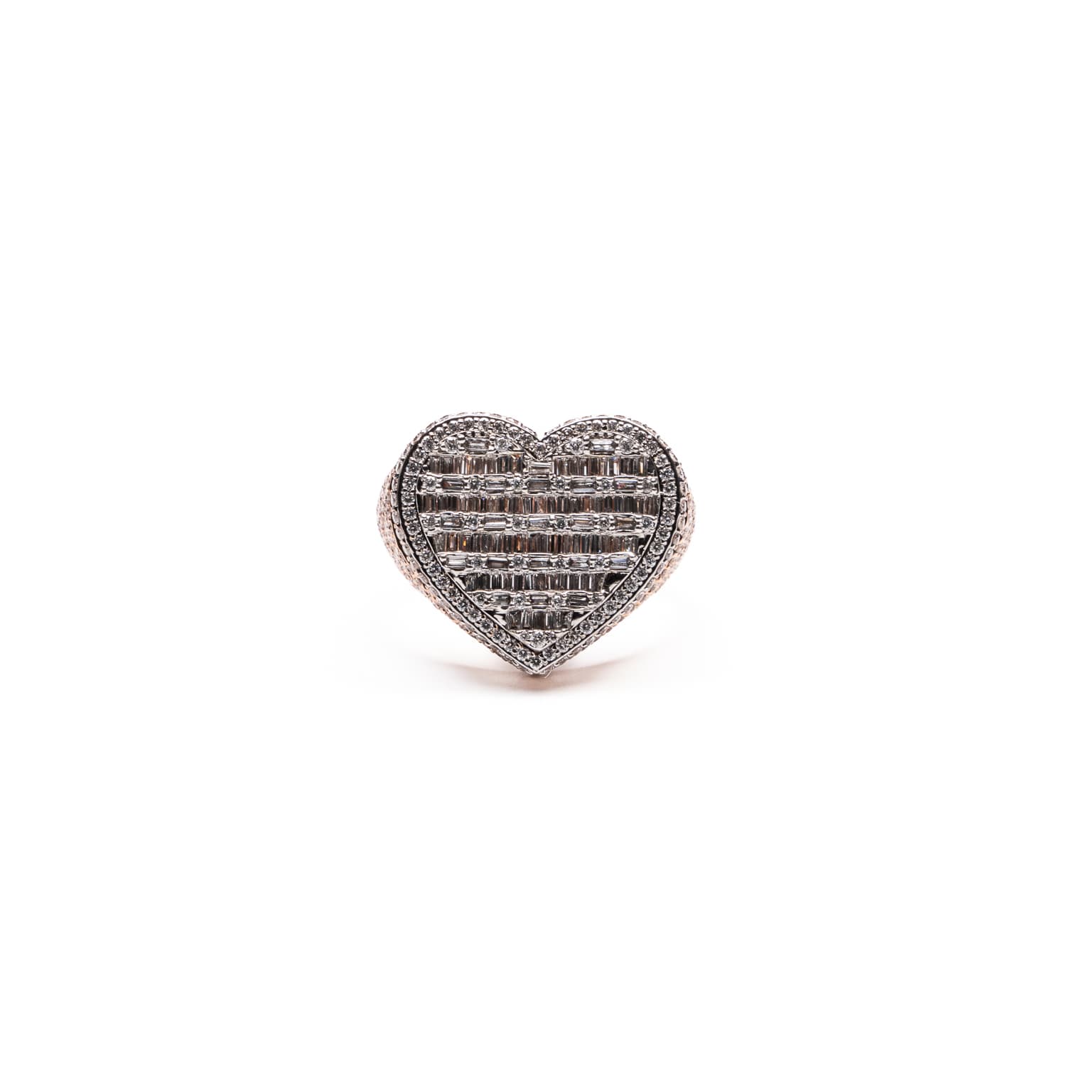 Rose Gold Baguette and Round Cut Diamond Heart Ring Small