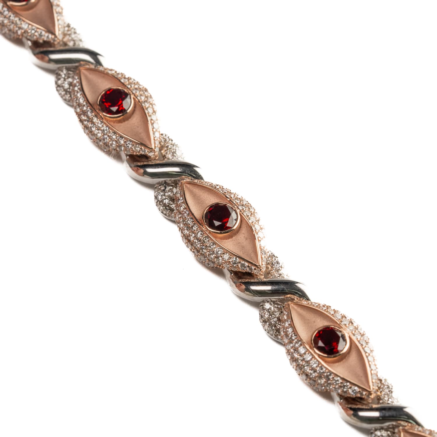 Rose &amp; White Gold Ruby Gemstone Snake Bracelet