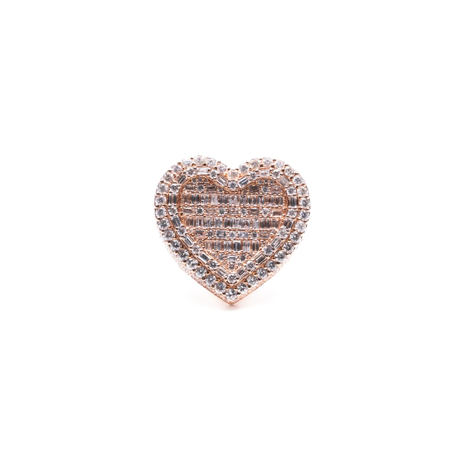 Rose Gold Baguette and Round Cut Diamond Heart Ring