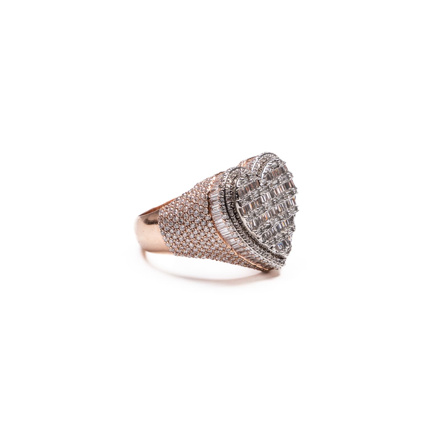 Rose Gold Baguette and Round Cut Diamond Heart Ring Small - LKB Jewellers